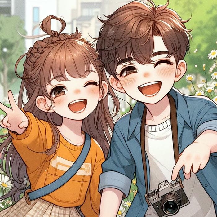 Ảnh cặp đôi chibi tươi cười siêu cute