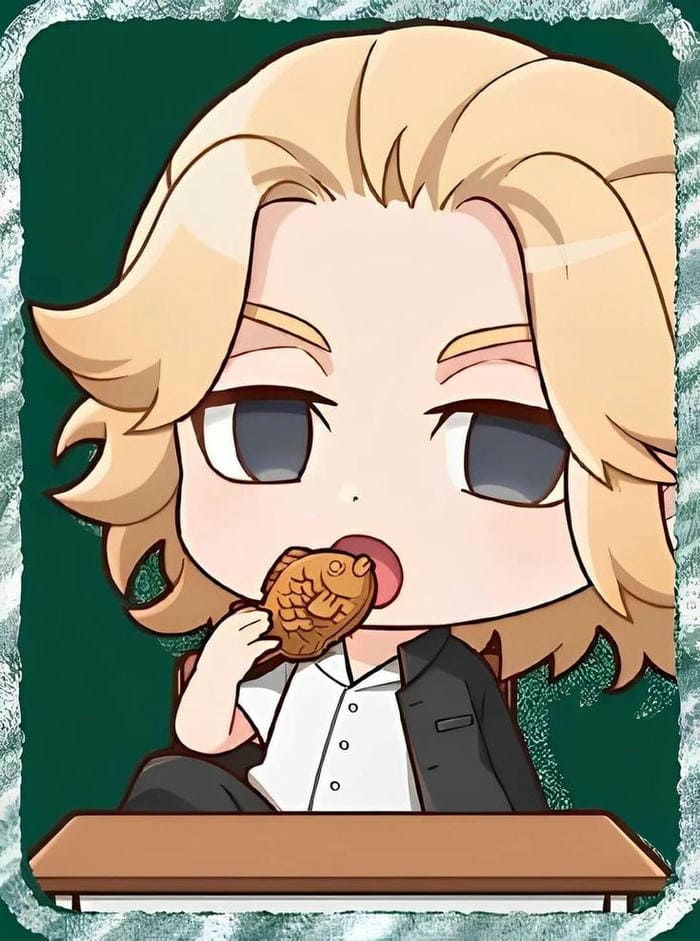 Mikey Chibi – Khi Đại Ca Toman Hóa Thành “Bé Cưng” Dễ Thương 1 Ảnh chibi Mikey ăn bánh cá siêu dễ thương