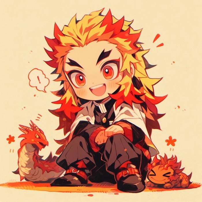Rengoku Chibi – Dễ Thương Như Cái Cách Anh Ăn Đồ Nướng 3 Ảnh chibi Rengoku cùng rồng nhỏ siêu dễ thương