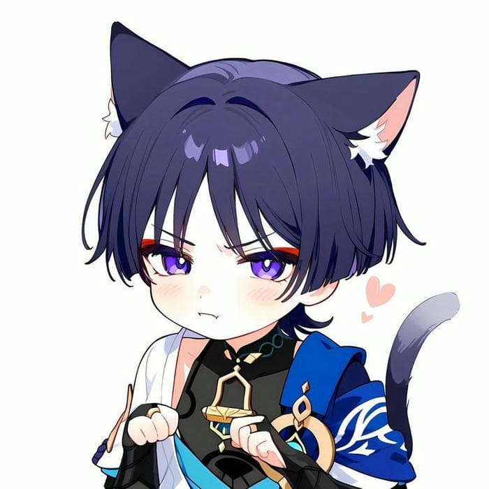Ảnh Wanderer Chibi Cute Genshin Impact Dễ Thương Nhất 2025 3 Ảnh chibi Wanderer mèo con biểu cảm giận dỗi siêu đáng yêu