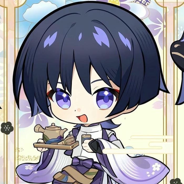 Ảnh Wanderer Chibi Cute Genshin Impact Dễ Thương Nhất 2025 5 Ảnh chibi Wanderer ngồi uống trà siêu cute