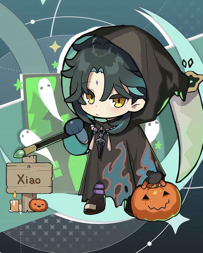 Ảnh chibi Xiao hóa trang halloween siêu cute