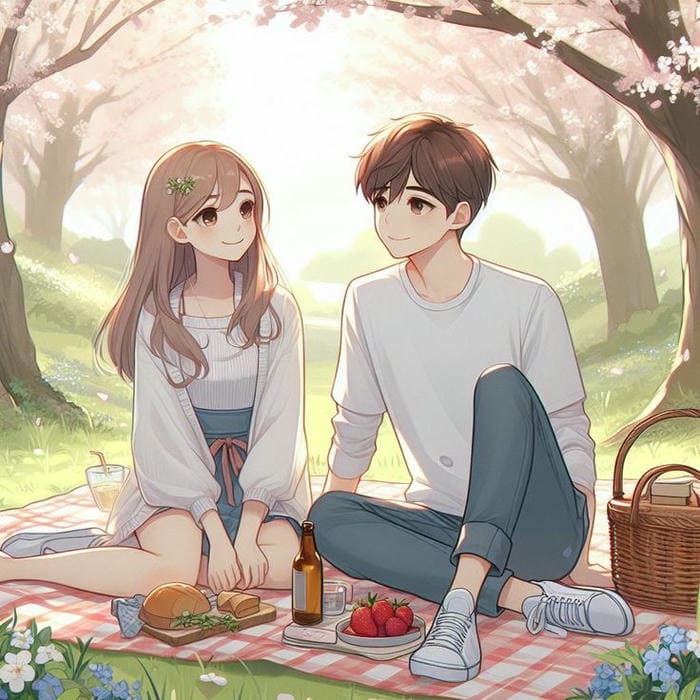 Ảnh chibi anime cặp đôi đi picnic