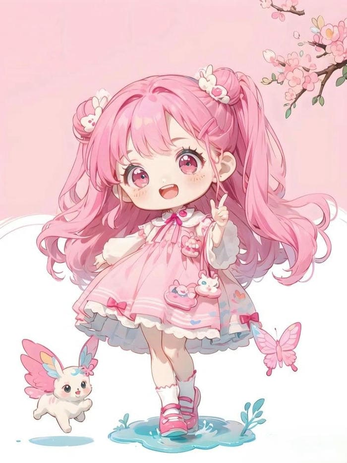 99+ Ảnh Bé Gái Chibi Cực Cute – Hình Nền & Avatar Ngọt Ngào Dễ Thương 8 Ảnh chibi bé gái mặc váy hồng siêu đáng yêu