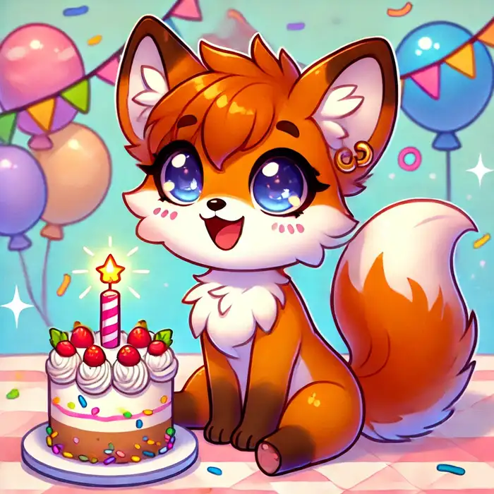 Ảnh chibi cáo nhỏ cùng bánh sinh nhật