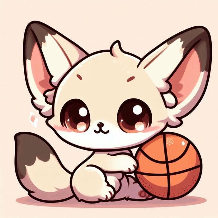 Ảnh chibi cáo nhỏ ôm quả bóng siêu đáng yêu