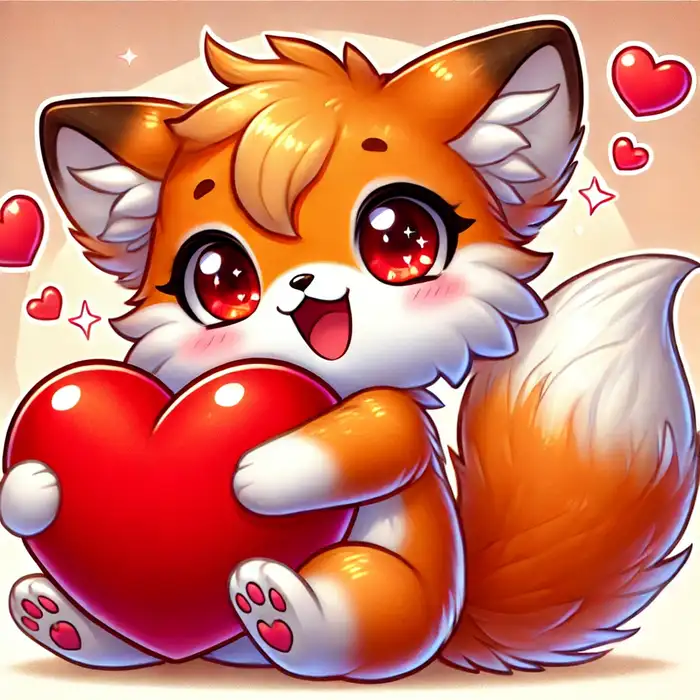 Ảnh chibi cáo nhỏ ôm trái tim siêu đáng yêu