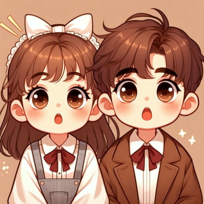 Ảnh chibi cặp đôi biểu cảm bất ngờ siêu dễ thương