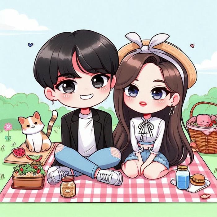 Ảnh chibi cặp đôi đi picnic
