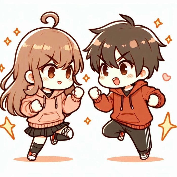 Ảnh chibi cặp đôi tinh nghịch đáng yêu