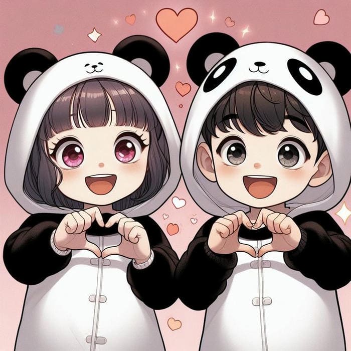 Ảnh chibi cặp đôi trang phục gấu trúc siêu đáng yêu
