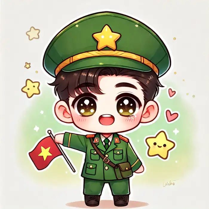 Bộ sưu tập 100+ ảnh chú bộ đội chibi dễ thương nhất 3 Ảnh chibi chú bộ đội cầm cờ siêu đáng yêu