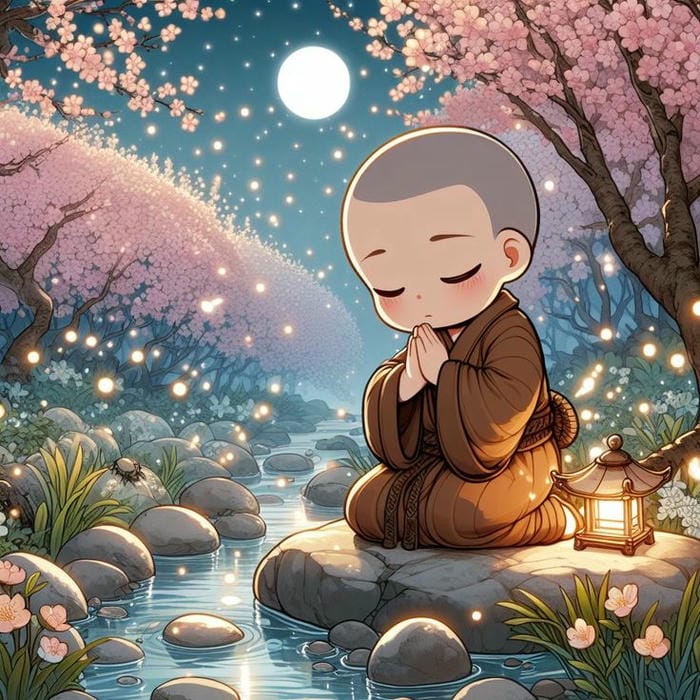Gặp Lại Tuổi Thơ Qua 99+ Hình Ảnh Chú Tiểu Chibi Dễ Thương 32 Ảnh chibi chú tiểu ngồi thiền bên dòng suối