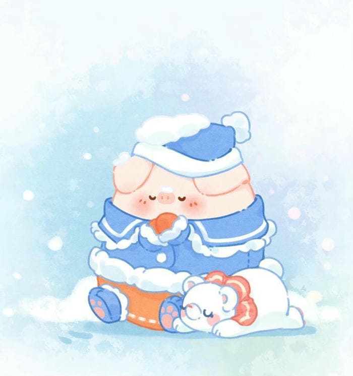 Tổng hợp 89+ hình nền heo chibi hồng cute siêu dễ thương 5 Ảnh chibi heo hồng cùng gấu trắng siêu dễ thương