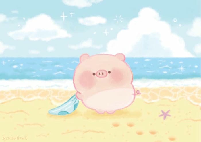 Tổng hợp 89+ hình nền heo chibi hồng cute siêu dễ thương 6 Ảnh chibi heo hồng đi biển