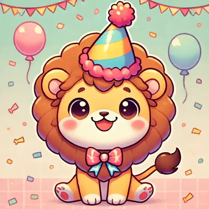 Ảnh chibi sư tử đội mũ sinh nhật siêu đáng yêu