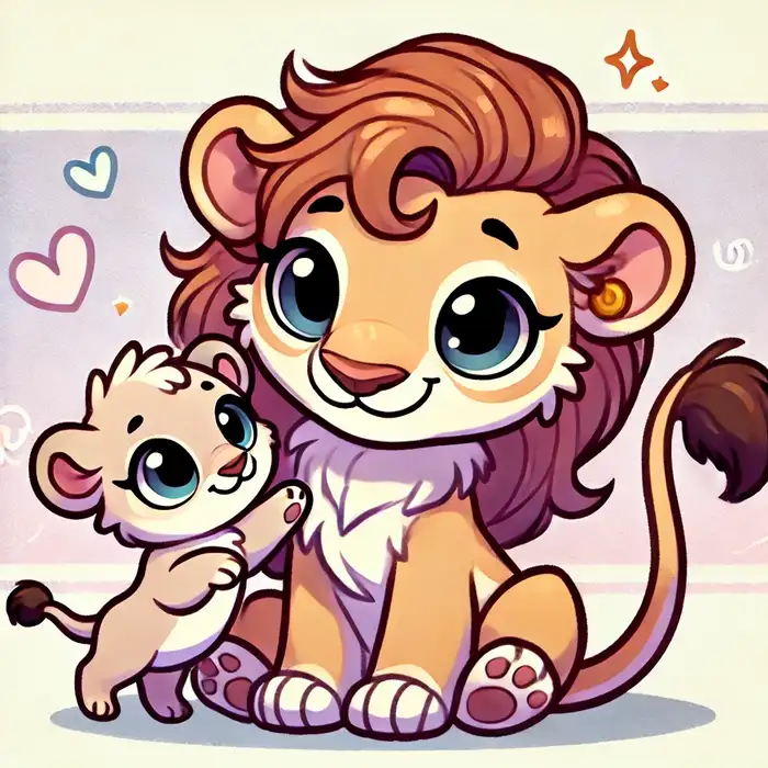 Ảnh chibi sư tử mẹ và sư tử con siêu đáng yêu