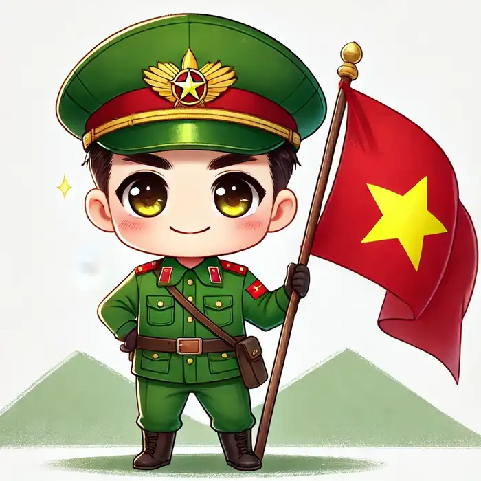 Bộ sưu tập 100+ ảnh chú bộ đội chibi dễ thương nhất 10 Ảnh chú bộ đội chibi cầm cờ cute