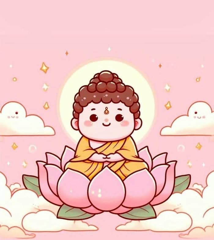 Phật chibi: Kết hợp giữa dễ thương và an yên trong từng đường nét 7 Ảnh hình chibi phật ngồi trên hoa sen