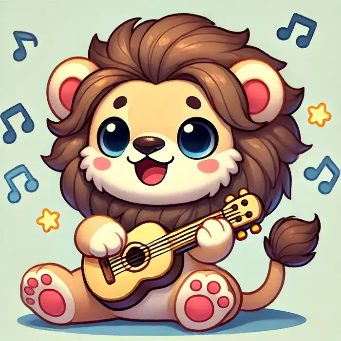 Ảnh sư tử chibi ngồi đánh đàn