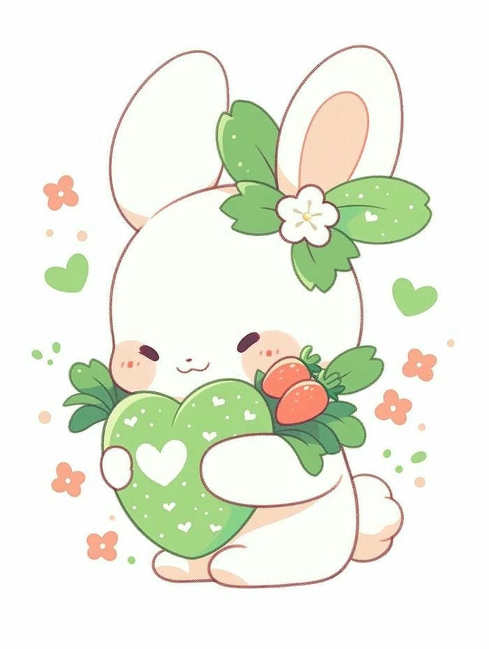 Tổng hợp 299 ảnh thỏ chibi cute, tải miễn phí cho điện thoại 8 Ảnh thỏ trắng chibi ôm trái tim đáng yêu