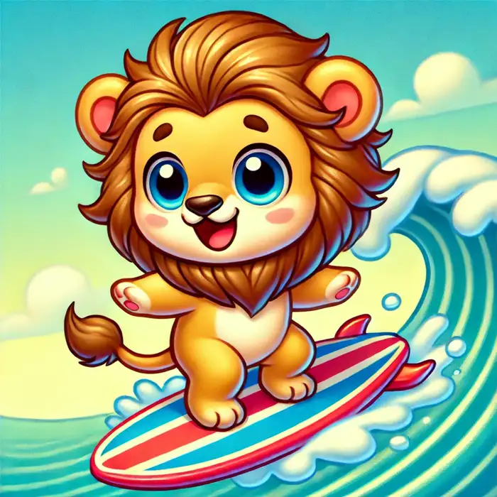 Ảnh tranh chibi sư tử lướt ván