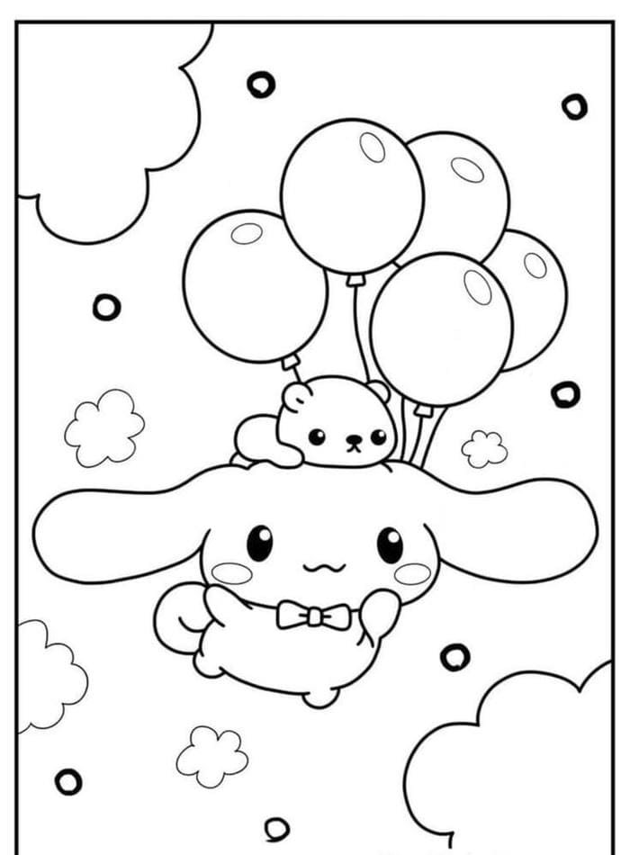 Bộ sưu tập 99+ tranh tô màu Cinnamoroll cute cho bé 3 Ảnh tranh tô màu Cinnamoroll cầm bóng bay