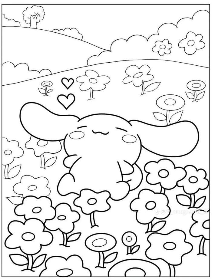 Bộ sưu tập 99+ tranh tô màu Cinnamoroll cute cho bé 9 Ảnh tranh tô màu Cinnamoroll nằm trong vườn hoa