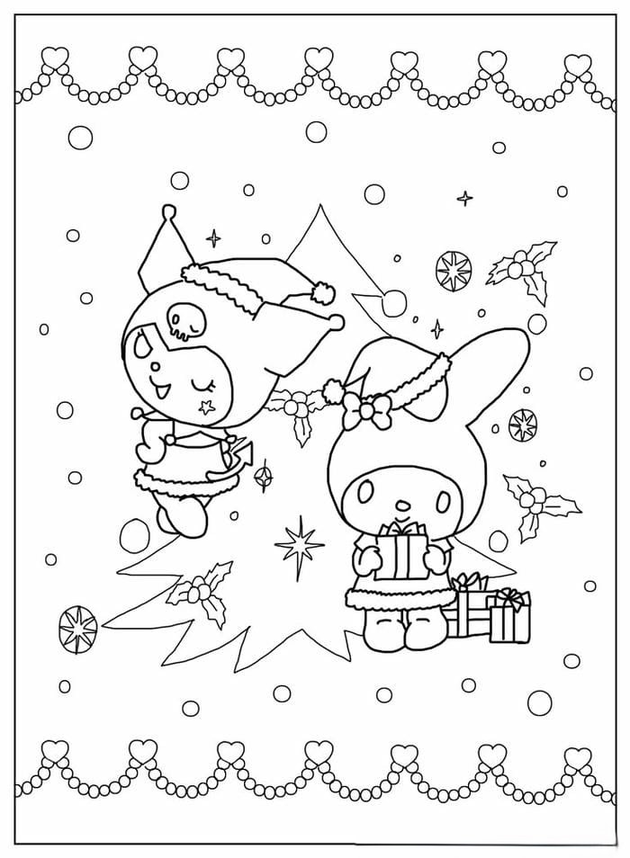 99+ Hình ảnh tranh tô màu Kuromi và Melody cute cho bé 10 Ảnh tranh tô màu Kuromi và Melody cùng cây thông noel