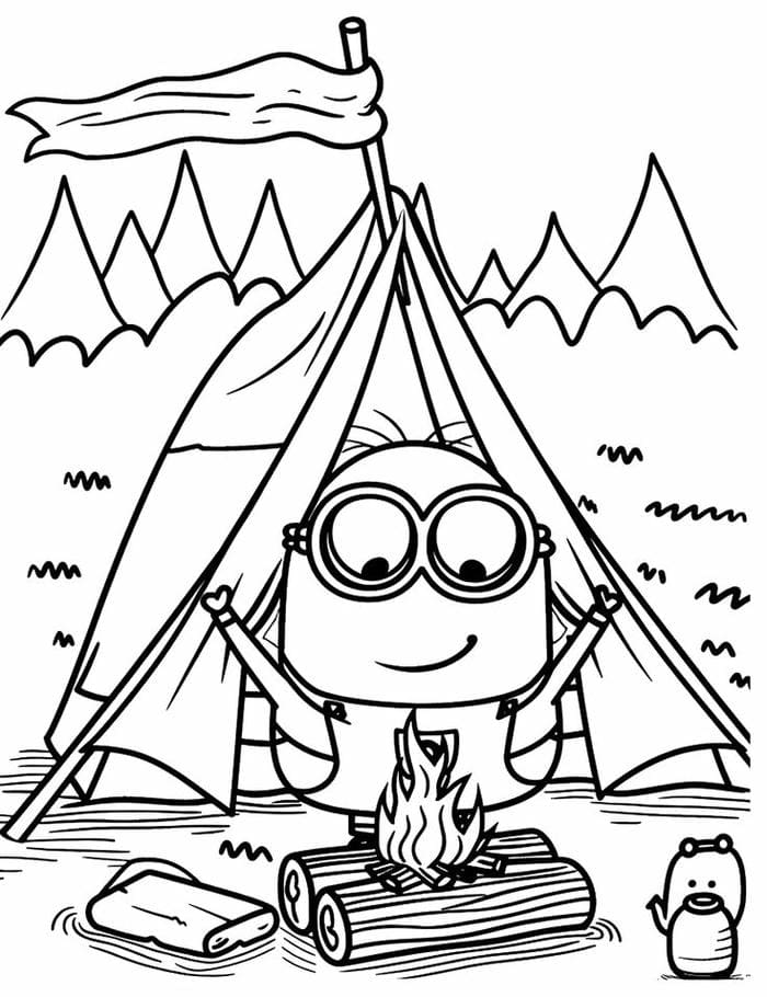 Tổng hợp bộ tranh tô màu Minion cute đáng yêu cho bé 6 Ảnh tranh tô màu Minion đi cắm trại