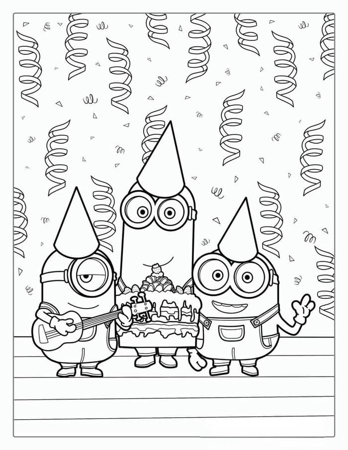 Tổng hợp bộ tranh tô màu Minion cute đáng yêu cho bé 7 Ảnh tranh tô màu Minion đội mũ sinh nhật