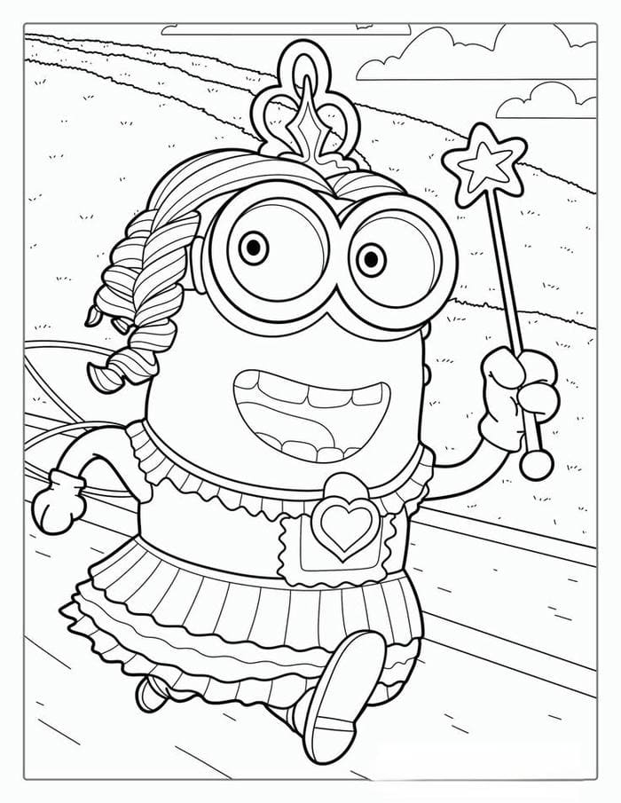 Tổng hợp bộ tranh tô màu Minion cute đáng yêu cho bé 9 Ảnh tranh tô màu Minion mặc váy siêu đáng yêu