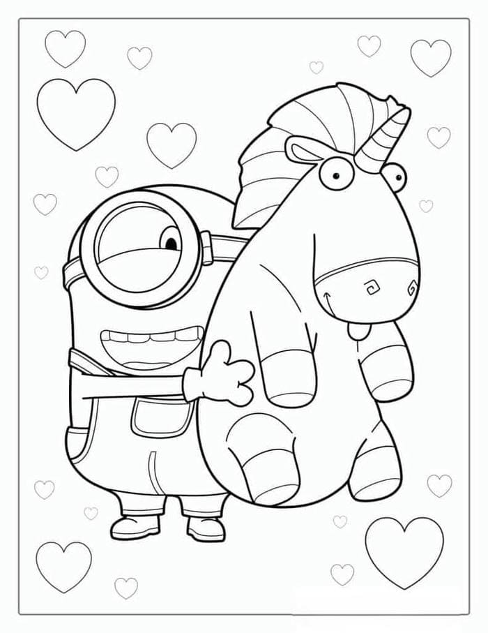 Tổng hợp bộ tranh tô màu Minion cute đáng yêu cho bé 10 Ảnh tranh tô màu Minion ôm kỳ lân siêu dễ thương