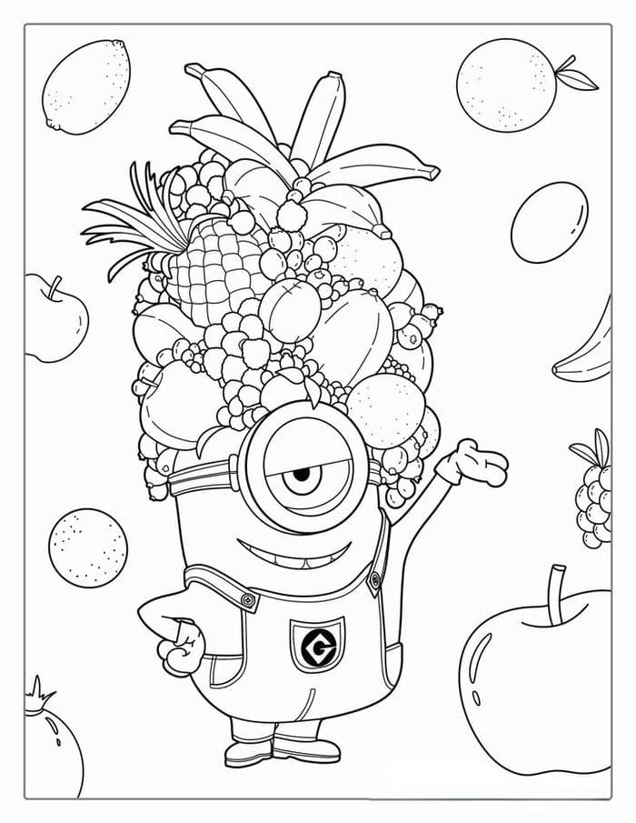 Tổng hợp bộ tranh tô màu Minion cute đáng yêu cho bé 11 Ảnh tranh tô màu Minion và các loại trái cây