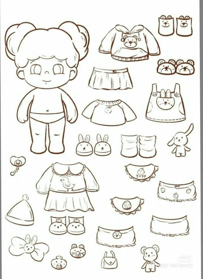 99+ Tranh tô màu búp bê giấy chibi cute dễ thương 4 Ảnh tranh tô màu búp bê chibi giấy thay đồ