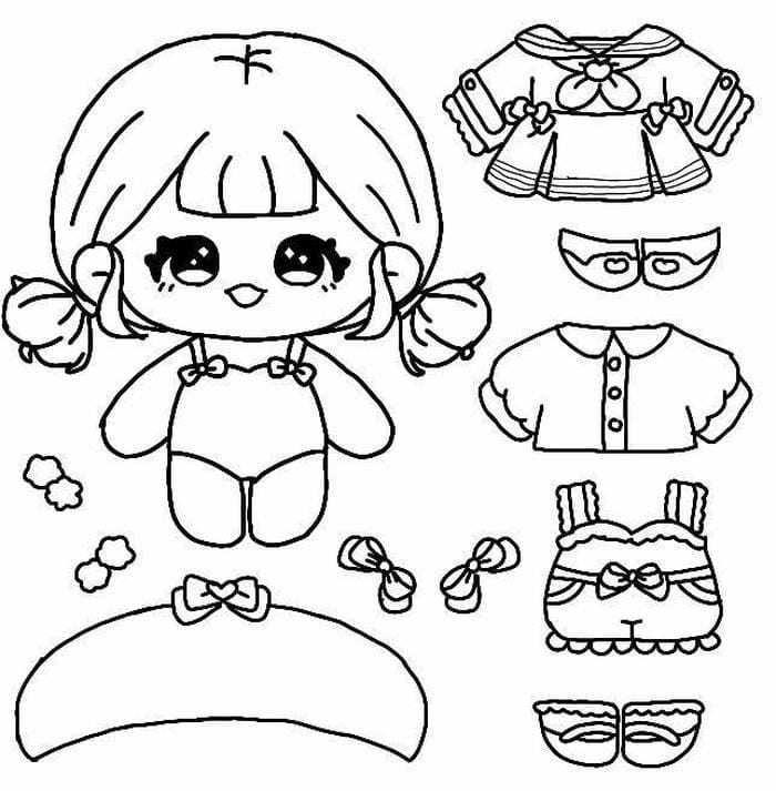 99+ Tranh tô màu búp bê giấy chibi cute dễ thương 5 Ảnh tranh tô màu búp bê chibi thay đồ