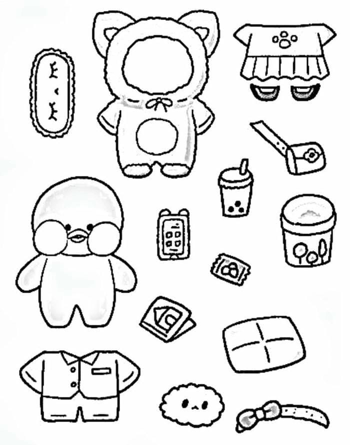 99+ Tranh tô màu búp bê giấy chibi cute dễ thương 9 Ảnh tranh tô màu búp bê hình vịt con cắt giấy và lắp ghép