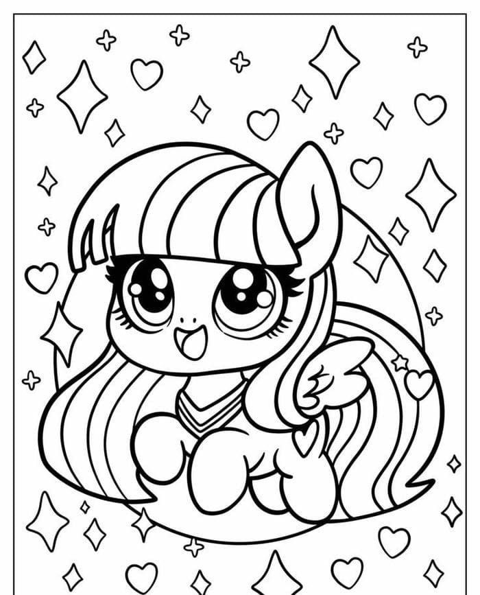999+ Hình ảnh tranh tô màu Pony cầu vồng lấp lánh cho bé 2 Ảnh tranh tô màu chibi ngựa pony siêu đáng yêu
