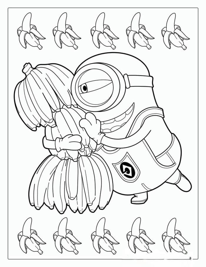 Tổng hợp bộ tranh tô màu Minion cute đáng yêu cho bé 2 Ảnh tranh tô màu hình Minion ôm chuối siêu đáng yêu