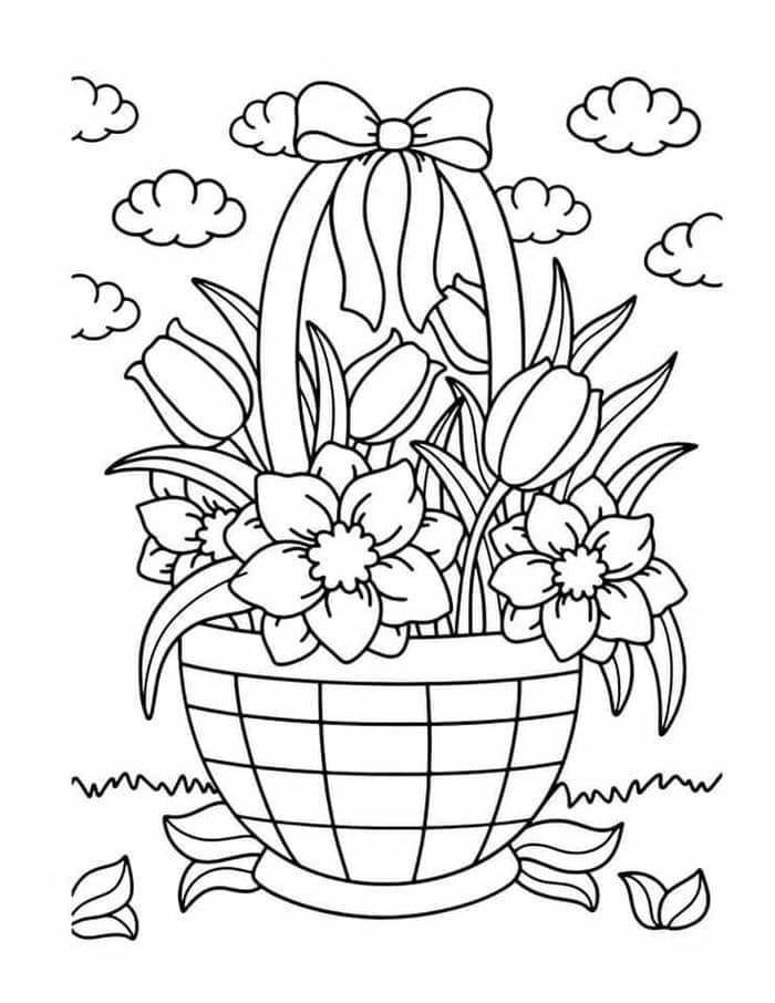 Gợi ý 78+ bộ vẽ tranh tô màu hoa tulip đẹp nhất cho bé 8 Ảnh tranh tô màu hình giỏ hoa tulip