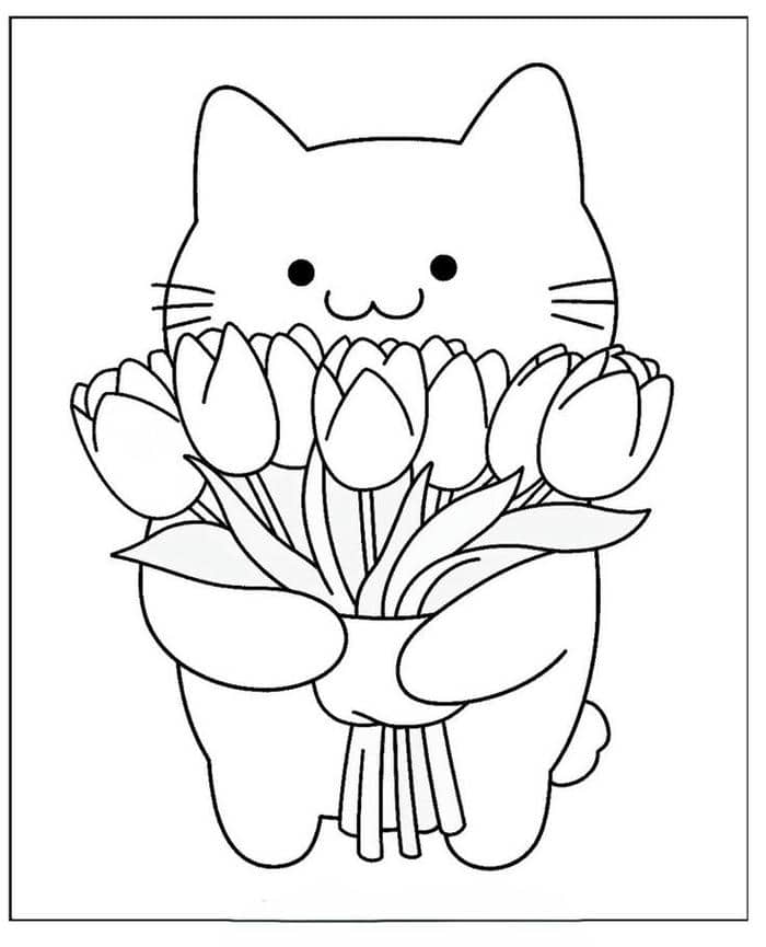 Gợi ý 78+ bộ vẽ tranh tô màu hoa tulip đẹp nhất cho bé 11 Ảnh tranh tô màu hình mèo ôm hoa tulip