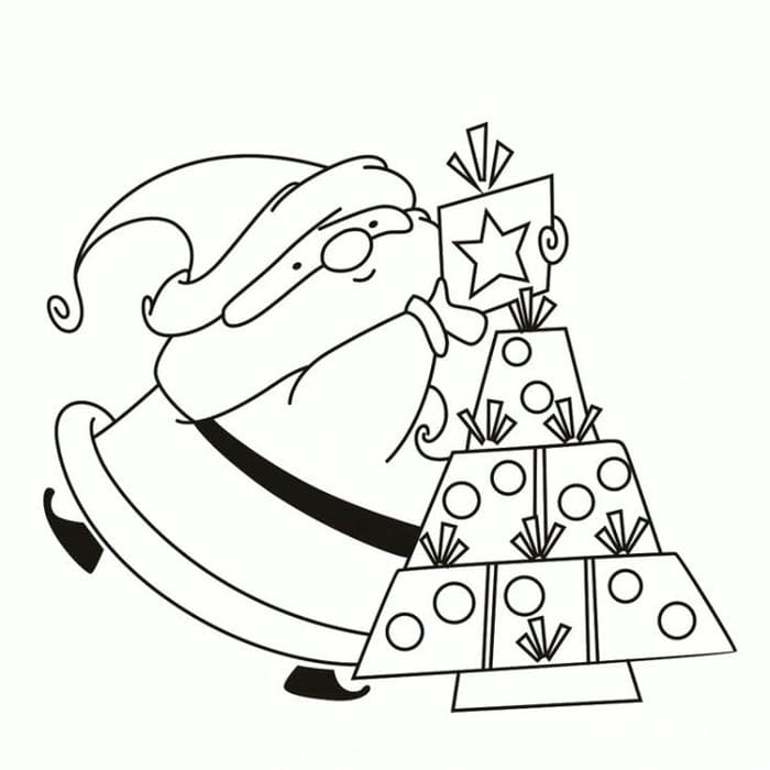 Ảnh tranh tô màu hình ông già noel trang trí cây thông siêu đáng yêu
