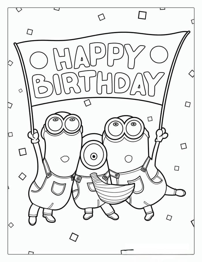 Tổng hợp bộ tranh tô màu Minion cute đáng yêu cho bé 4 Ảnh tranh tô màu hình sinh nhật Minion