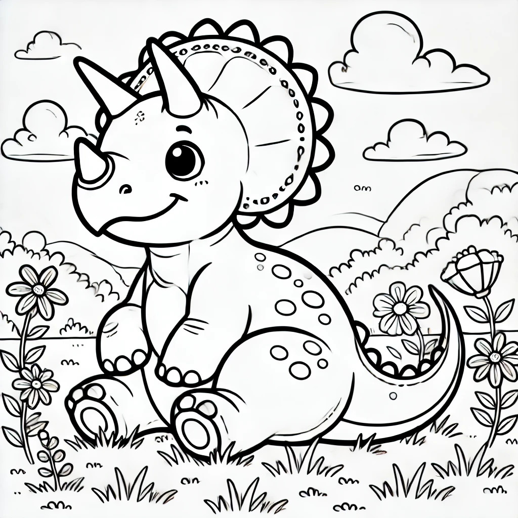 Bộ sưu tập 99+ hình tranh tô màu khủng long bạo chúa cute cho bé 3 Ảnh tranh tô màu khủng long 3 sừng đơn giản