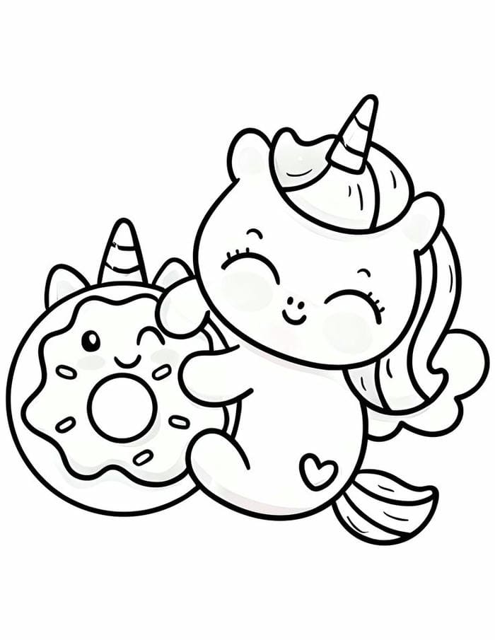 Top 1000+ tranh tô màu kỳ lân cầu vồng cute dành cho các bé 3 Ảnh tranh tô màu kỳ lân cùng bánh donut siêu đáng yêu