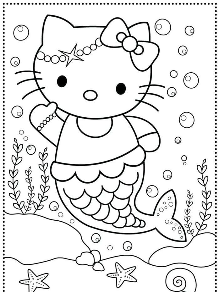 Top 99+ tranh tô màu nàng tiên cá chibi xinh đẹp cho bé gái 13 Ảnh tranh tô màu nàng tiên cá mèo Hello Kitty đáng yêu