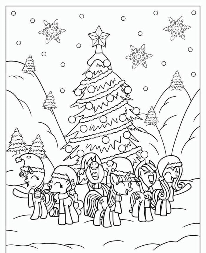 999+ Hình ảnh tranh tô màu Pony cầu vồng lấp lánh cho bé 9 Ảnh tranh tô màu ngựa pony cùng cây thông noel
