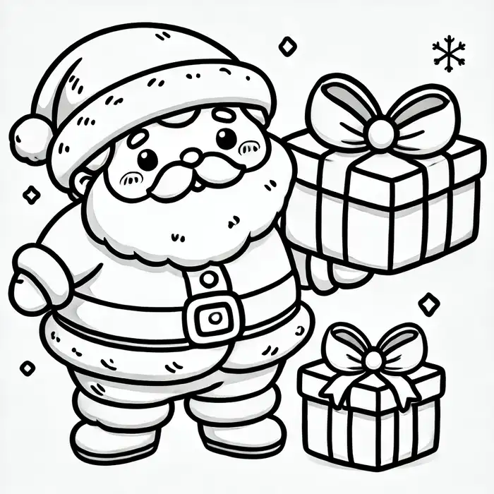 Ảnh tranh tô màu ông già noel cầm quà siêu đáng yêu