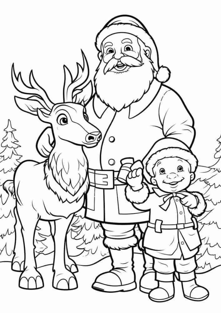 Ảnh tranh tô màu ông già noel cùng tuần lộc