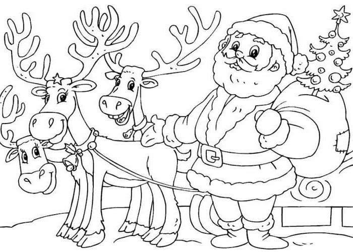 Ảnh tranh tô màu ông già noel và xe tuần lộc